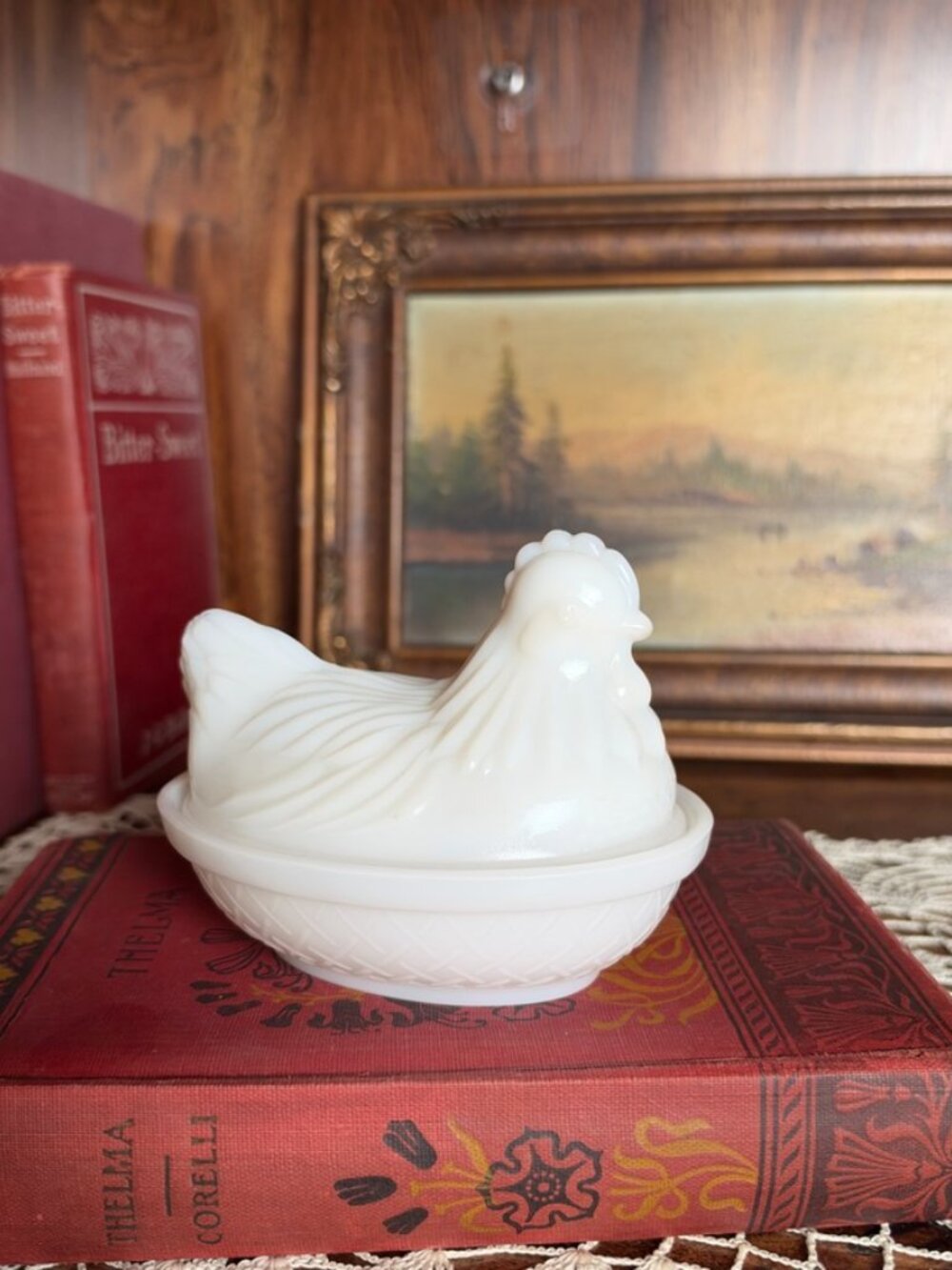 Vintage White Milk Glass Hen on Nest Candy Dish | Hazel Atlas Opalescent 4.5"